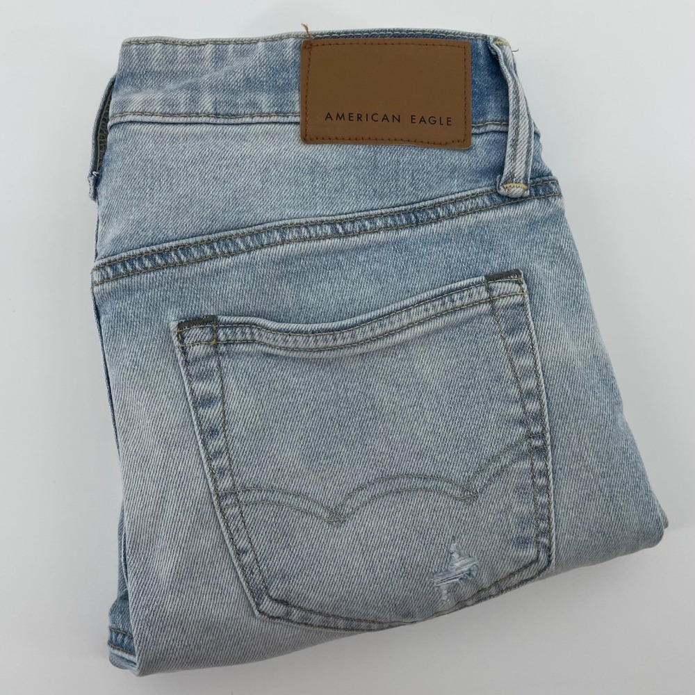 American Eagle Airflex+ Skinny Jeans Light Wash Distressed Blue Men's 28x30